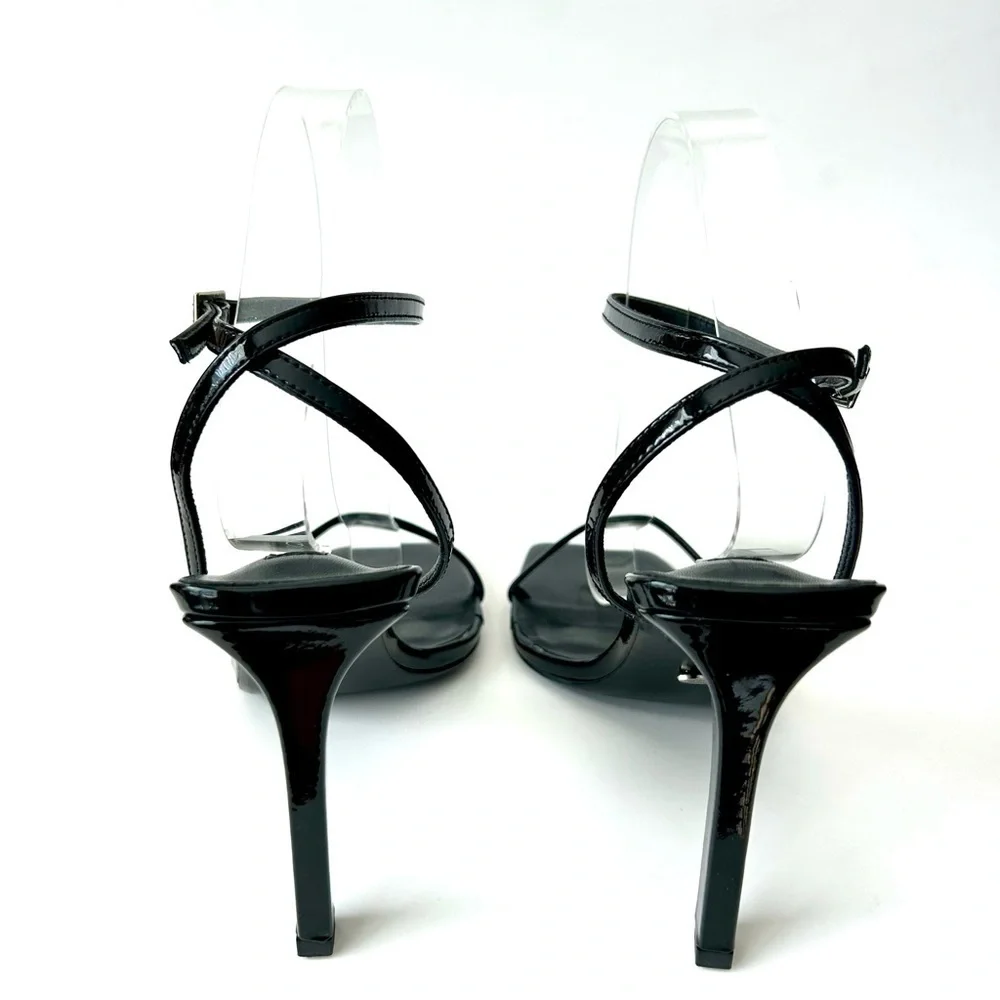 Tony Bianco Nadia Square Toe Black Patent Strappy Square Heels Sandals Size 9